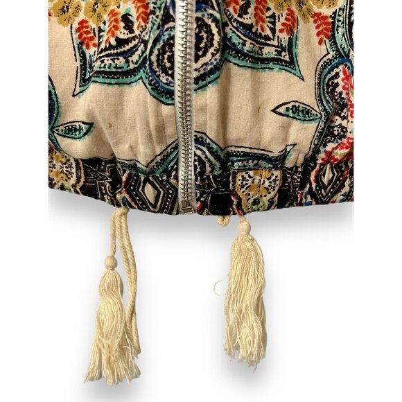 Angie Colorful Bohemian Paisly Print Bomber Jacket floral bright cream pink blue - Picture 3 of 9